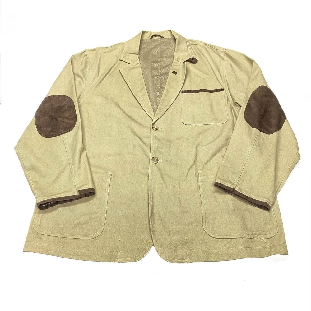 Scandia Woods Blazer Khaki Canvas 2 Button Jacket Suede Elbow Patches Feild XL